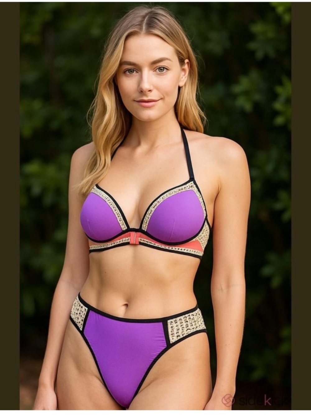 Victoria's Secret Purple Bikini Set with Black & Coral Accents